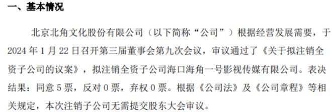 北角文化拟注销全资子公司海口海角一号影视传媒有限公司(图1) 北角文化拟注销全资子公司海口海角一号影视传媒有限公司(图1)
